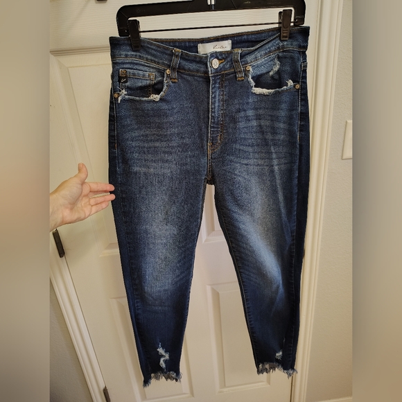 KanCan Dark Blue Distressed Ankle Jeans - Picture 1 of 5